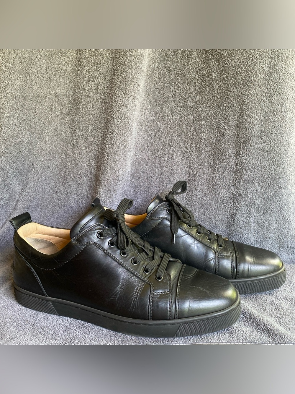 Christian Louboutin Black Leather Low Top EU 45/US 12 Mens Sneakers